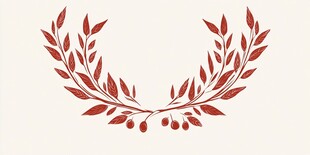 红色植物花环图案设计