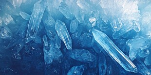 蓝色晶莹水晶簇特写