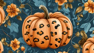 豹纹南瓜与花卉装饰图案