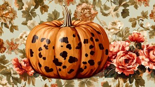 花簇中的斑点南瓜