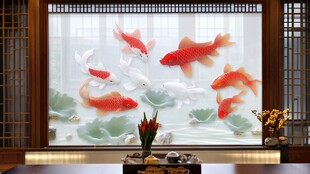 九鱼图背景墙 吉祥又美观