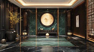 中式奢华玄关室内精致场景