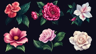 多彩花卉插画展示