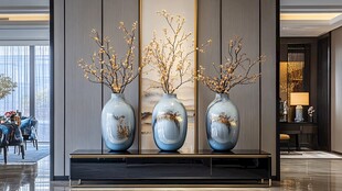 新中式客厅蓝花瓶装饰摆件