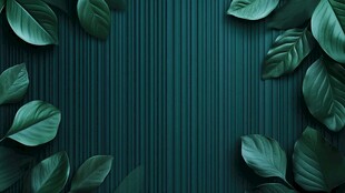 绿叶装点的深绿条纹背景