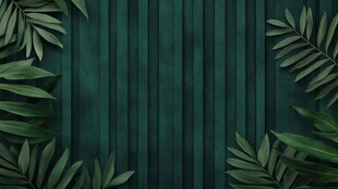 绿叶装点的深绿条纹背景