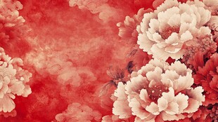 红色牡丹古风花卉背景图