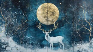 月下白鹿雪林奇幻景象