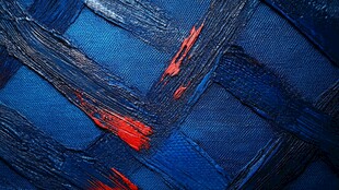 蓝色画布上的红黑笔触