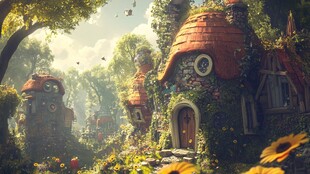 梦幻童话风的奇幻森林小屋