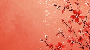 橙红背景下的烂漫花枝
