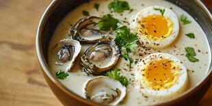 牡蛎鸡蛋奶油汤美味呈现