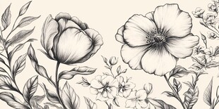 花卉黑白线描装饰图案