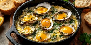 芝士焗生蚝搭配面包片