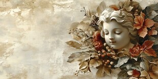 复古花卉环绕的精致雕像