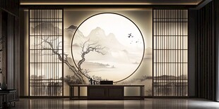 中式雅韵茶室山水意境图