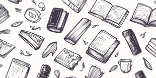 手绘书籍文具无缝图案