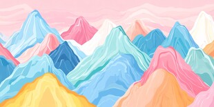 梦幻多彩山脉插画