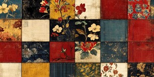 复古拼布花卉图案布料