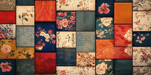 多彩花卉拼接布料图案