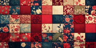 复古花卉拼接图案布料