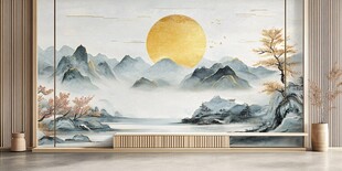 中式山水意境客厅壁画