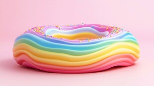 彩虹色甜甜圈造型游泳圈