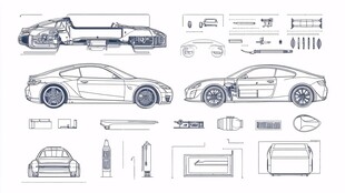 汽车部件分解线稿设计图