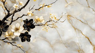 玉兰花枝镶于大理石背景