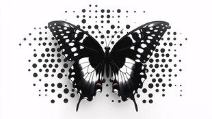 黑白蝴蝶与点状背景图案