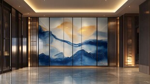 中式大厅山水艺术背景墙
