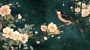 花鸟图 枝上鸟儿伴繁花