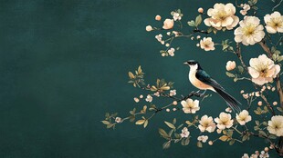 枝头飞鸟伴繁花