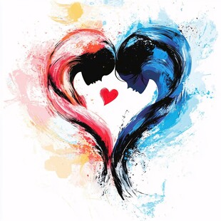 浪漫情侣心形轮廓艺术画