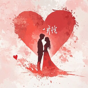 浪漫情侣 心型背景下的依偎