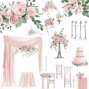 粉色系浪漫婚礼装饰元素