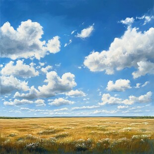广袤田野上的蓝天白云