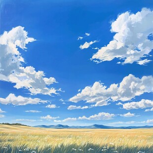 蓝天白云下的广袤田野