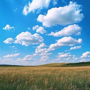 蓝天白云下的广袤草原