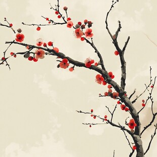 红梅傲雪枝头绽放