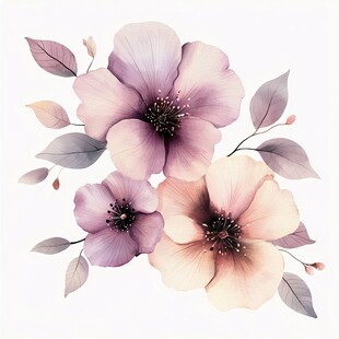 梦幻淡彩花卉插画