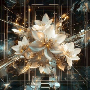 梦幻科技风绽放白色花朵