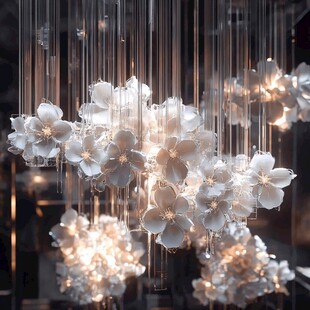 梦幻花朵吊灯营造浪漫氛围