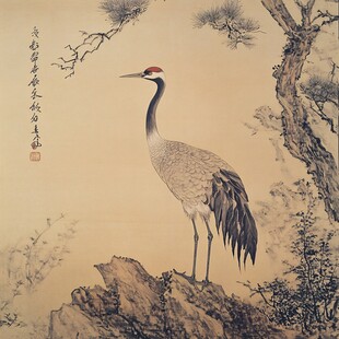 松鹤图中鹤立岩石间