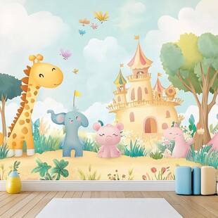 童话风动物城堡儿童房壁纸