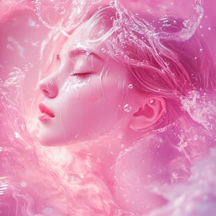 梦幻粉色水中沉睡的少女