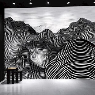 黑白线条山水艺术背景墙