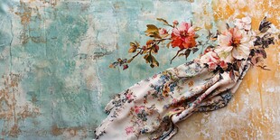 复古风花卉丝巾与斑驳背景