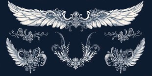 华丽银色翅膀装饰图案集