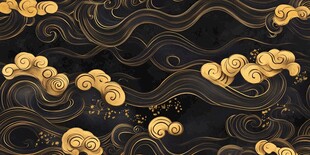 黑金祥云海浪中式纹理图